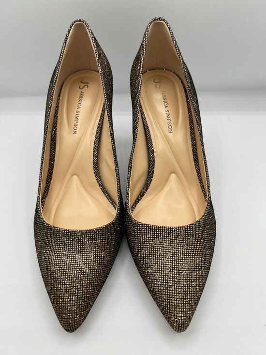 Jessica Simpson Shoes - Jessica Simpson Womens Apelphan Pump Fabric Bronze Gold 9.5M Shimmer Stiletto